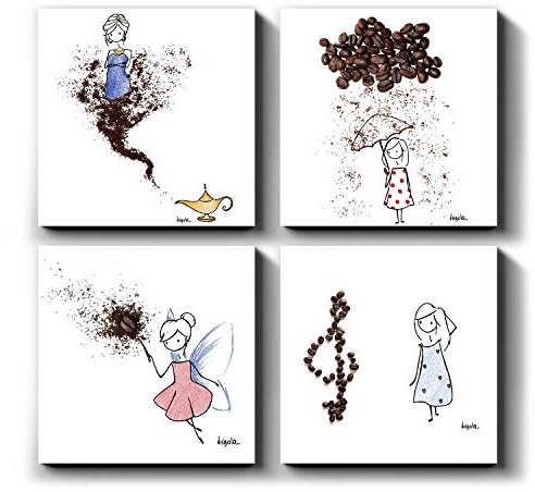 PICANOVA MIXPIX – Virgola Kaffee – Set Bestehend aus 4 St 20x20cm Fotokacheln – Drucke mit Wiederverwendbaren Klebepads, Einfach Aufzuhängen, Hält an Fast Allen Wänden – Design von Virgola Art