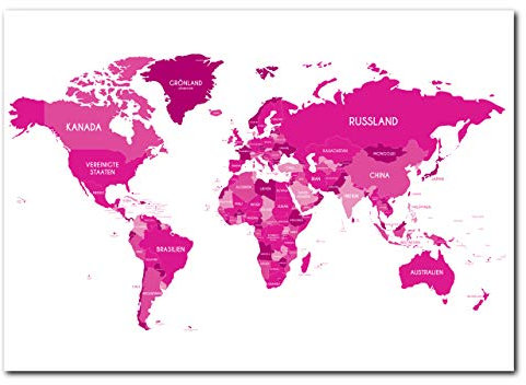 Weltkarte in pink und rosa im Din A1 Format - Atlas als Poster für Teenager Mädchen Deko - 59,4x84cm XXL Wanddeko Kinderzimmer und Wohnzimmer