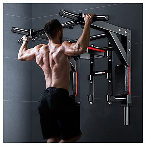 NENGGE Klimmzugstange und Dips zur Wandmontage Multifunktionale Klimmzugturm für Zuhause und Fitnessstudio Profi Muskeltrainer, Sportartikel Armtrainingsstand Aus Stahlkonstruktion,Schwarz