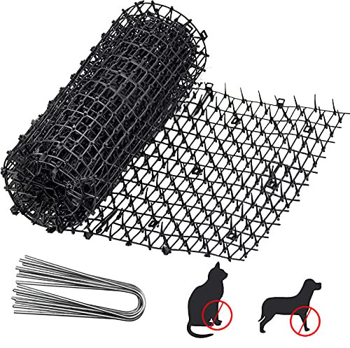 Tier Barriere mit Spikes Tier-Barriere Dornengitter Garten Katze Tierabwehr Scat Spike Matte mit 8 U-Förmig Erdanker, Schwarz