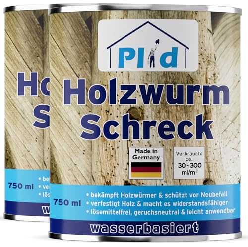 Plid Holzwurm Schreck 1,5 l | Holzschutz | Holzwurm & Holzbohrkäfer | Holzverfestiger | Farblos | Tiefenwirksam & hohes Eindringvermögen | Innen & Außen | ca. 30–300 ml/m²