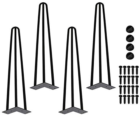 Lospitch 4er 30cm Hairpin Beine, 3 Streben, Tischbeine Austauschbare Haarnadelbeine Tischgestell, mit Bodenschoner und Schrauben, Vintage und Industrial Look, Arbeitstisch, Schreibtisch, Nachttisch