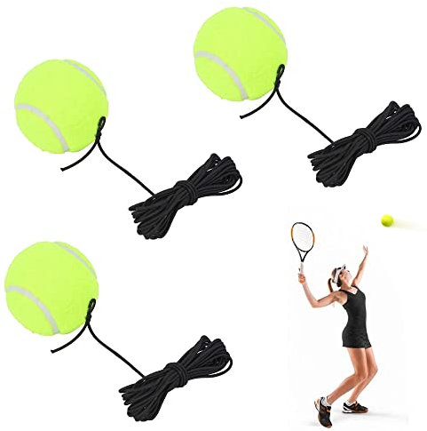 3 Pezzi Allenamento di Tennis Singolo Palla da Tennis con Corda Tennis in Corda di Gomma Elastic Strumento Portatile per l'autoapprendimento del Tennis per Giocatore Singolo per Adulti Principianti