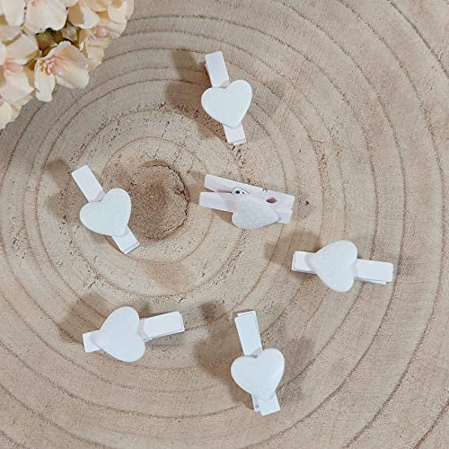 Sindy Bomboniere Mollette Legno segnaposto Matrimonio 60 Pezzi (Cuore Bianco)