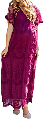 YAOTT Robe Enceinte Maternité Longue Robe de Soirée Mariage Grossesse Femme Élégant col en V Robe Grossesse de Photographie Longue pour Photo Soirée Mariage