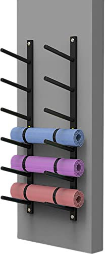 Aufbewahrung von Gymnastikmatte Yogamatte Großes Yogamatten-Organizer-Rack Wandhalterung, Studio-Fitnessstudio kleiner Innenbereich Schwarzes Metall Schaumstoff-Rollenhalter-Regal, 6 Stufen Pad/Widers