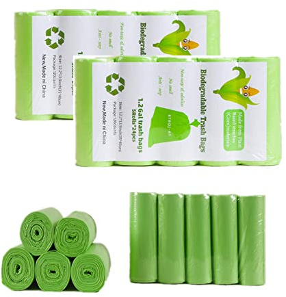 RTBQJ-AT 3-5L Bin Bags, 240 Counts Food Waste Bin Bags Small Biodegradable Bin Liners for Home Office, Lawn,Bathroom,Toilet Wastebasket (Green,35 CM X 40 CM)