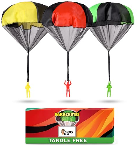 nutty toys Parachute Toys for Kids - Tangle Free Outdoor Flying Parachute Men, Top Indoor & Outside for 3 4 5 6 7 8 9 10 11 12 Year Old, Best Easter Basket Stuffers Idea 2026, Unique Boy & Girl Gifts