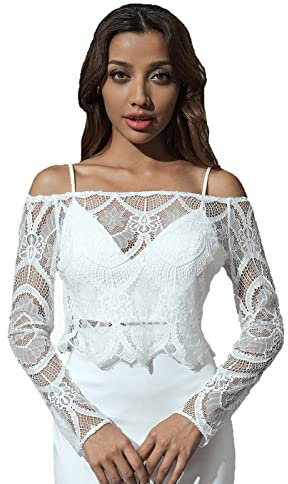 Unicra Abend-Bolero-Jacke mit langen Ärmeln, Spitze, Brautkleid, Cape für Damen und Brautjungfer, Schwarz , 38