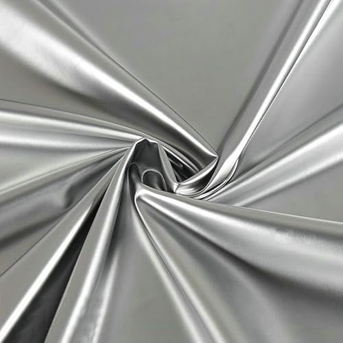 50 x 145 cm, 13 Farben, glänzend, Vinyl-Leder, PU-Stoff, weiches Stretch-Spiegelmaterial für Tasche, Bühnenkostüm, Kleid, Polsterung (Silber)