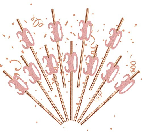 30th Birthday Pack of 24 Rose Gold Paper Straws for Anniversary Table Decoration