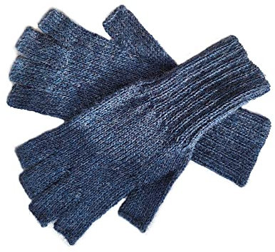 Posh Gear Alpaka Handschuhe Guantiless halbe Fingerhandschuhe Damen Herren aus 100% Alpakawolle, dunkel blau, Größe L