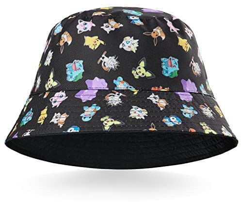 Pokémon Kinder Baseball Cap Snapback Kappe Jungen Bucket Hat Mützen Fischerhut Jungen Mädchen Fischermütze Anglerhut Sonnenhut Pikachu Schwarz Einheitsgröße