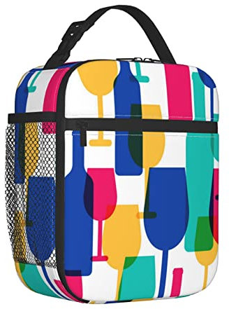 AABSTBFM Portable Insulated Lunch Bag Cocktail Glasses and Wine Bottles Printed Waterproof Cooler Lunch Boxes Lunch Tote Bag for Men and Women