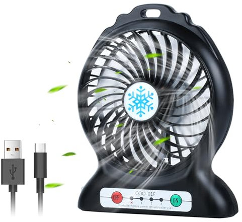 GAOJIE Ventilador USB, Mini Ventilador Silencioso com 3 Velocidades Ajustáveis, Ventilador Portátil Recargable USB para Oficina Hogar Viajar Acampar(Negro)