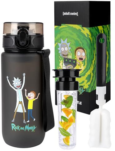 MOMO WAY Warner Bros Rick & Morty Drinking Bottle Tritan Water Bottle BPA Free Reusable for School Sports Fitness Gym Easy Closure Gift for Men Women and Children Rick & Morty 600 ml
