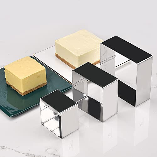 Guowall 3Pcs Stainless Steel Cake Rings, Dessert Moulds for Baking, Cooking, Dessert (Square, 3 Sizes 6/8/10cm)