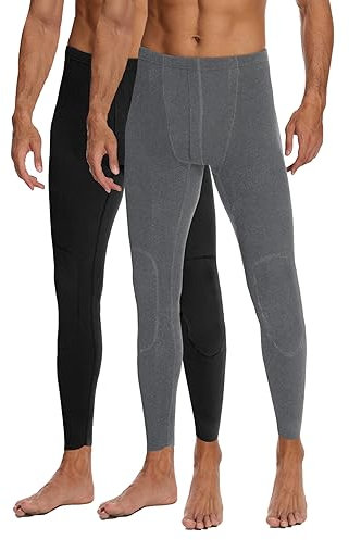 SIHOHAN Men's Thermal Trousers Long Johns, Fleece Lined Thermal Leggings Bottoms Warm Underwear Base Layer Pants for Winter Outdoor (Black+Grey,M)