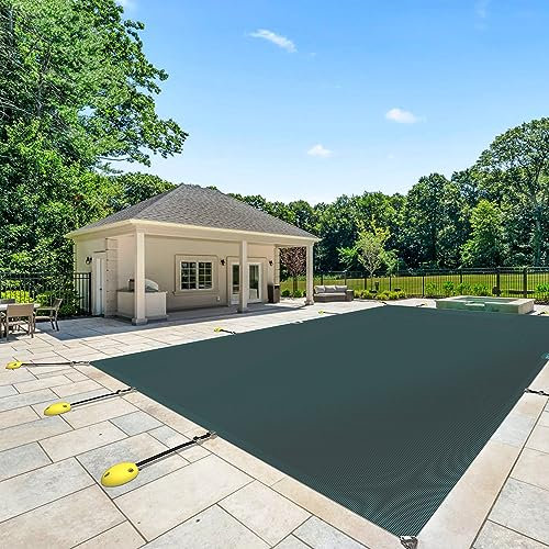 ECOOPTS Copertura per piscina interrata, rettangolare, copertura di sicurezza invernale con kit di accessori (verde scuro)