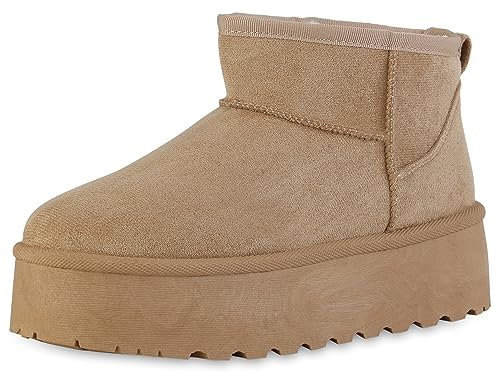VAN HILL Damen Plateau Boots Plateau Profilsohle Trendy Schuhe 840609 213362 Khaki 39