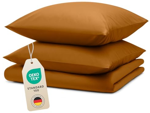 Blumtal Bettwäsche 155x200cm + 2X 40x80cm Kopfkissenbezug - Oeko-TEX zert. Mikrofaser Bettwäsche Set - Mikrofaser Bettbezug bis 95 °C - Deckenbezug + Kissenbezug 3-teilig - Sommerbettwäsche Hellbraun