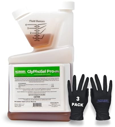 Agrisel GlyPhoSel Pro Weed Killer, Tackles Hard-to-Kill Weeds, Low-Odor, Easy Mixing, Pet Safe, 3-Pack of Disposable Gloves Included, 32 Ounces
