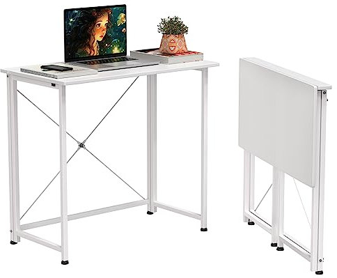 PIPIPOXER Table d'ordinateur Pliante et Pliable pour Les Chambres, Lit, Canapé, Bureau à Domicile, Étudier Blanc 80x45x74cm