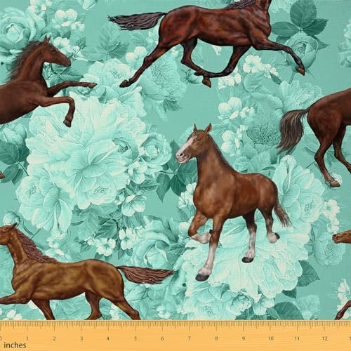Retro Pferd Stoff von The Yard,Western Stoff für Stühle,Rustikaler Blumenstoff für Heimwerkerprojekte,Vintage Land Nähzubehör,276x150