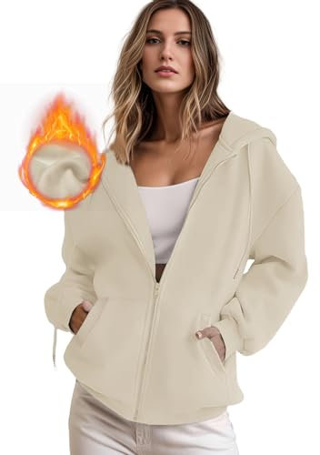 IWOLLENCE Sweatjacke Damen Zipper Hoodie Fleecejacke Braun M