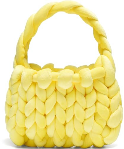 Handgewebte Umhängetasche für Damen, gestrickt, handgefertigt, geflochten, niedlich, bauschig, für Herbst und Winter, gelb, Medium