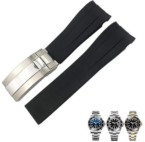 NRYCR 21mm Silikon Gummi Uhr Band Ersatz für Rolex DEEPSEA Sea-Dweller 126660 Blau Schwarz Tauchen Sport Strap Kostenlose Werkzeuge, 21 mm, Achat