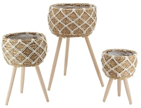 AUBRY GASPARD Cache-Pots en jonc sur Pieds (Lot de 3)