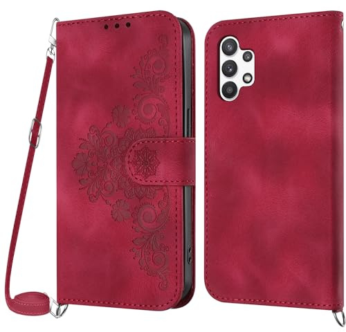 NETANY Coque pour Samsung Galaxy A13 4G/A13 5G/A04S avec Cordon, Etui avec Cordon Collier, Etui Portefeuille Protection Housse en Cuir PU avec [Bandoulière Réglable] Lanyard Case Cover (Rouge)