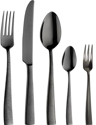 PINTINOX /Palace/ 30-teiliges Besteckset Tafelbesteckset Geschirr & Tischaccessoires Servierbesteck aus Edelstahl - hochglanzpoliert - moderne längliche, runde Form FÜR 6 PERSONEN (Schwarz)
