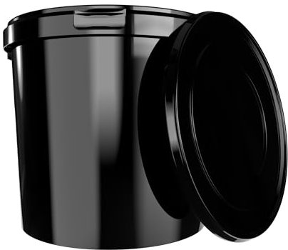 Eimer mit Deckel 10l Schwarz Rund | Kunststoff Eimer Lebensmittelecht, luftdicht und stabil | Leer Eimer mit Griff und Deckel für Lebensmittel Chemie Waschpulver Klebstoffe geeignet