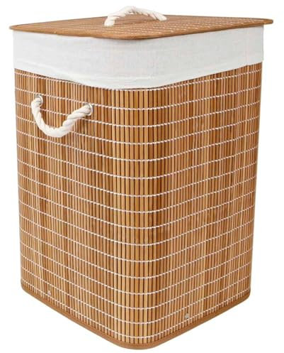 AC - Cesto Cuadrado de bambú para Ropa Sucia - Plegable - 1 Compartimento - Incluye Asas, Tapa y Bolsa de Tela extraíble y Lavable - Pongotodo, Colada, Ligero - 35 x 35 x 50 cm