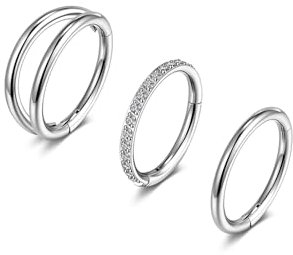 PiercingJak Edelstahl Nasenring Silber Nasenpiercing Hoop Nose Ring Helix Daith Septum Tragus Conch Clicker Piercing Ringe 8mm 18G Nasenringe 3er Pieringsset