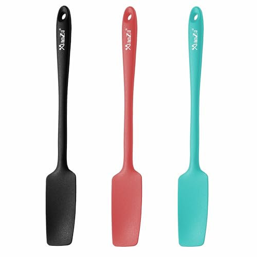 Xiaozu Silicone Jar Spatulas, Long Handle Jar Spatulas, 600ºF Heat Resistant Small Spatula, Seamless Design, Stainless Steel Core, BPA Free Spoonula (3, Mixed)