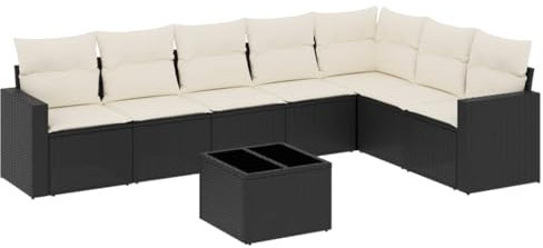 Makastle 8-TLG. Gartenmöbel Set Outdoor Lounge Sofa mit Kissen & Tisch, Kleiner Gartengarnitur Sitzgruppe Gartensofa Bistroset Gartenlounge für Terrasse und Balkon, Schwarz Poly Rattan