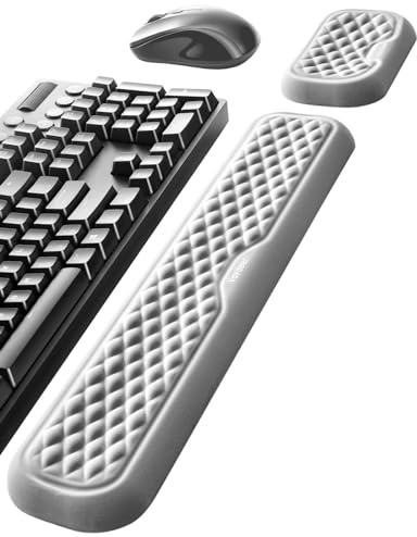 Vaydeer Keyboard and Mouse Wrist Rest Set, Memory Foam, Grey | Memory Foam Support, Non-Slip Base, Lycra Surface, For Keyboard, Mouse and Desk Use
