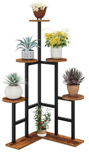 IBUYKE 6 Livelli Porta Piante da Interno, Scaffale per Piante da Fiore Alto 108cm per Piante Multiple, Portavasi da Interno Moderno per Giardino Terrazza Balcone, Marrone Rustico TMJ072H