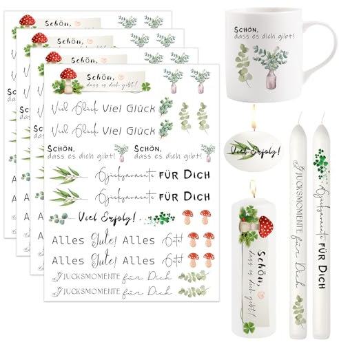 Ronoza® 4 Stück Kerzentattoos Glückslicht, Wasserschiebefolie Kerzen, Kerzenfolie, Kerzensticker, DIY Geschenk, Kerzentattoo, Kerzenaufkleber, Kerzen aufkleber, Kerzen Tattoo (Glückslicht K)