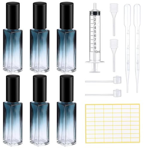 LHOEST 6 Stück Parfümzerstäuber Nachfüllbar 10ml, 6PCS Portable Sprühflasche Klein Glas mit Trichter Tropfer Etikettenaufkleber, Mini Parfüm Abfüller, Parfum Zerstäuber für Unterwegs Herren Frauen