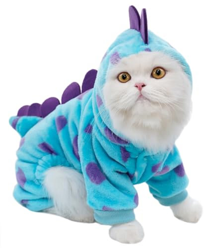 XIAOYU Funny Dog Dinosaur Costumes Pet Clothes for Small Dog Cat, Winter Warm Puppy Hoodies Pet Jumpsuit Apparel for Halloween Christmas, S