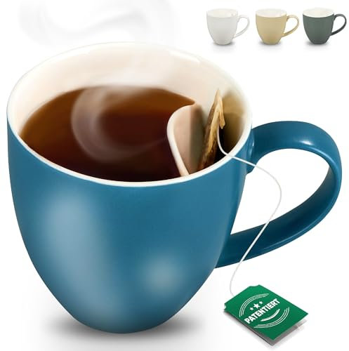 Neighbour's Friend Patentierte Teetasse blau mit Beutelablage I Keramik Tasse groß 325ml I Teebecher Steingut I Keramiktasse für Tee I Spülmaschinengeeignete Teetassen I Modernes Design für Teetrinker