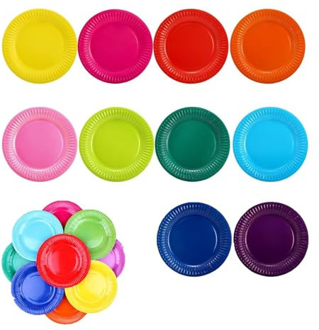 KBCYRT 50 Pack Party Paper Plates, Paper Playes, Colorful Party Plates, Paper Party Plates, Paper Plates Party, Party Playes, Rainbow Paper Plates for Wedding Birthday Party, DIY Painting