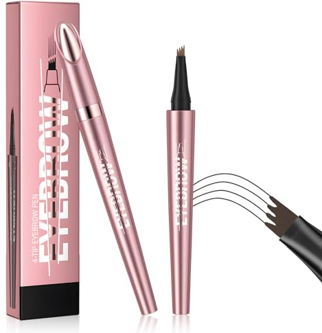 Magischer 3D Augenbrauenstift mit 4 Gabelspitzen,Wasserdichter und Schweißfester Eyebrow Pencil,Natürlicher wasserfest und langlebig mühelos natürlich aussehende Brauen (Dunkelbraun)