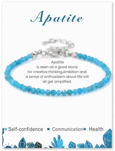 APMGONT Naturstein Armband für Damen, 3mm Natürliches Edelstein Armbänder Perlen Armband Yoga Kleine Facettierte Armbänder Geschenk für Frauen Mädchen (Apatit)