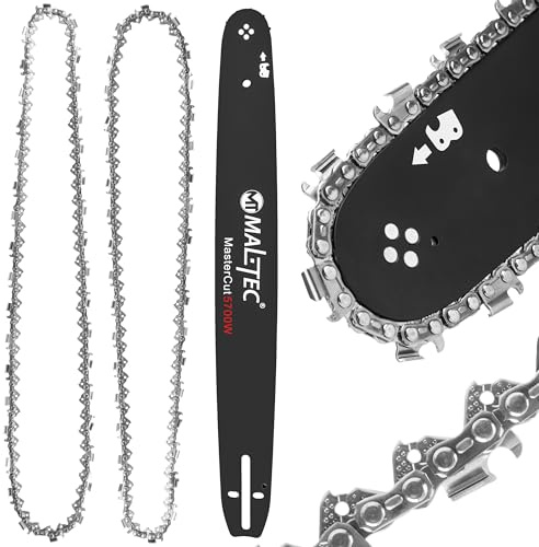 MalTec Satz 16 Zoll 53cm Führungsschiene 2x Kette Kettensäge Motorsäge Verbrennungssäge Ersatzteile 1,5mm, Kettenteilung 0,325 Low-Kickback Saw Chain