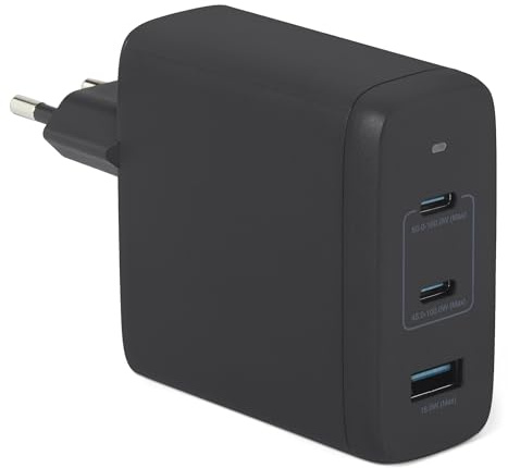 Amazon Basics USB-C-Wandladegerät mit Nano-GaN-Technologie und Schnellladefunktion, 120W, 3 Anschlüsse für Laptops, Tablets, Telefone, Schwarz